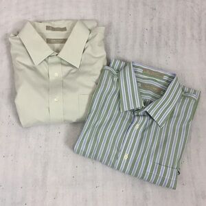 Nordstrom Green Dress Shirts 2 LOT 17.5 / 33 Traditional Fit Wrinkle Free Cotton